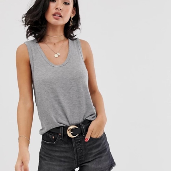 We the Free People Take the Plunge Soft Grey Tank Top L - Picture 1 of 10